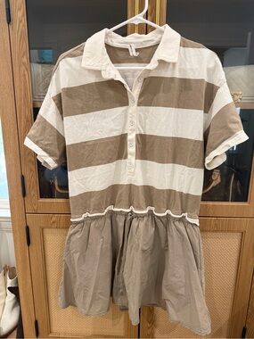 Anthropologie Beige and Cream Striped Polo Dress